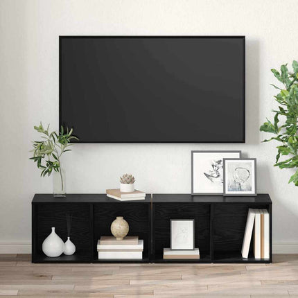 TV-bänkset 2 pcs Svart Ek 37 x 35 x 72 cm Konstruerat trä