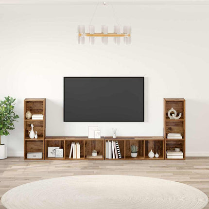 TV-bänkset 4 pcs Gammalt trä 37 x 35 x 107 cm Konstruerat trä