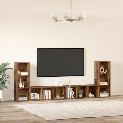 TV-bänkset 4 pcs Gammalt trä 37 x 35 x 107 cm Konstruerat trä