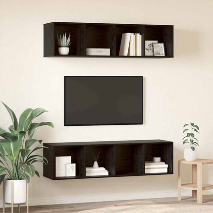 TV-bänkset 2 pcs Svart Ek 37 x 37 x 142,5 cm Konstruerat trä