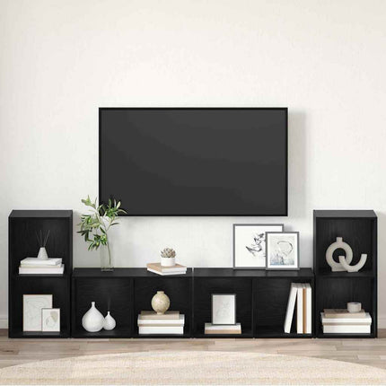 TV-bänkset 4 pcs Svart Ek 37 x 37 x 72 cm Konstruerat trä
