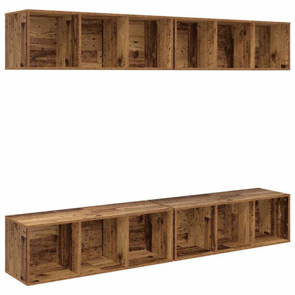 TV-bänkset 4 pcs Gammalt trä 37 x 37 x 107 cm Konstruerat trä