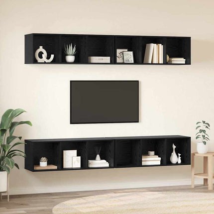 TV-bänkset 4 pcs Svart Ek 37 x 37 x 107 cm Konstruerat trä