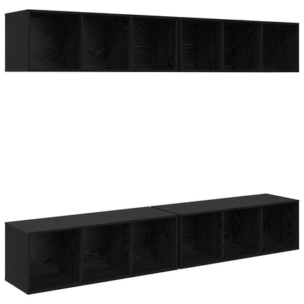 TV-bänkset 4 pcs Svart Ek 37 x 37 x 107 cm Konstruerat trä