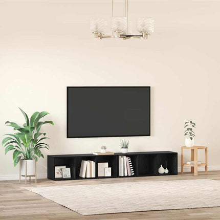 TV-bänkset 2 pcs Svart Ek 37 x 35 x 107cm Konstruerat trä