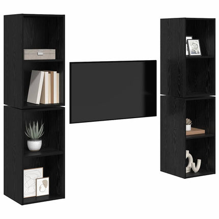 TV-bänkset 4 pcs Svart Ek 37 x 37 x 72 cm Konstruerat trä