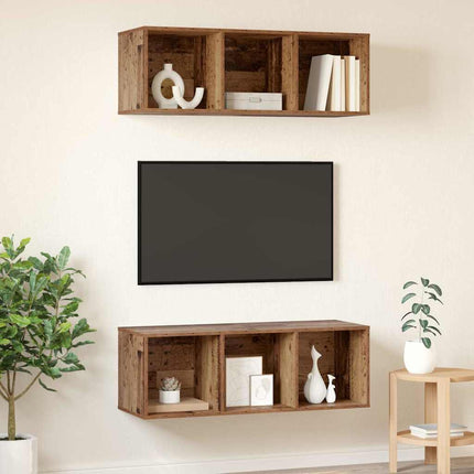 TV-bänkset 2 pcs Gammalt trä 37 x 37 x 107 cm Konstruerat trä