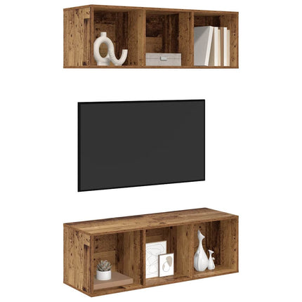 TV-bänkset 2 pcs Gammalt trä 37 x 37 x 107 cm Konstruerat trä