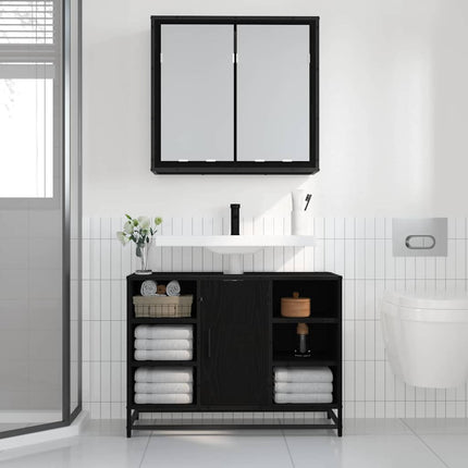 Vägg hylla med hylla Väggmonterad Svart Ek 65 x 20 x 60 cm