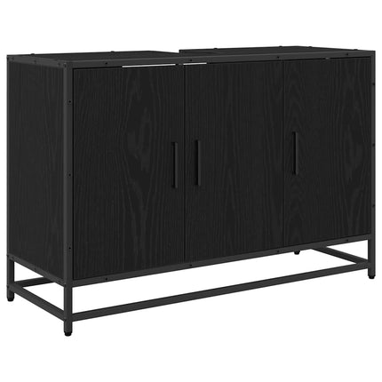 Badrumsskåp med dörr Svart Ek 90 x 33 x 60 cm Konstruerat trä