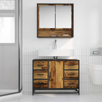 Badrumsskåp Gammalt trä 80 x 33 x 60 cm Konstruerat trä