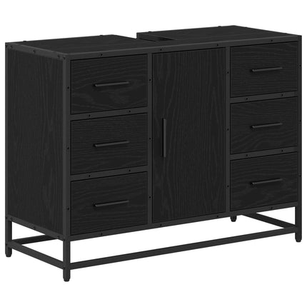Badrumsskåp med låda Svart Ek 80 x 33 x 60 cm Konstruerat trä