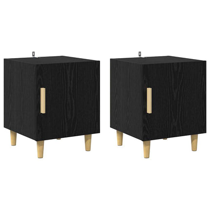 Nattduksbord 2 pcs Svart Ek 40 x 40 x 50 cm Konstruerat trä