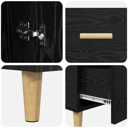 Sideboard med låda Svart ek 34 x 69.5 x 90 cm Konstruerat trä