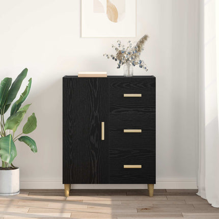 Sideboard med låda Svart ek 34 x 69.5 x 90 cm Konstruerat trä
