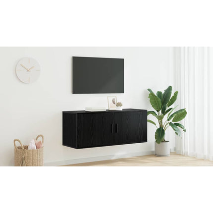 Väggmonterat TV-förråd 100 x 34,5 x 40 cm Svart Ek