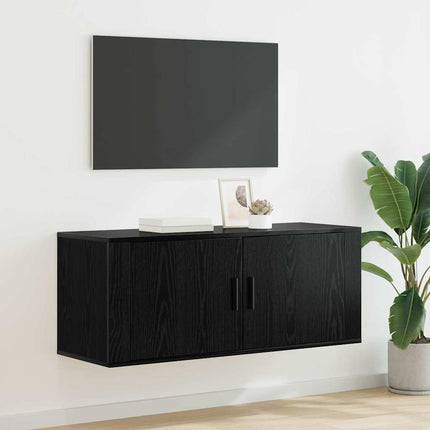 Väggmonterat TV-förråd Väggmonterad Svart Ek 100 x 34,5 x 40 cm