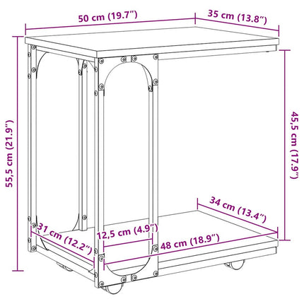 Sidobord med hjul Gammalt trä 50 x 35 x 55.5 cm Konstruerat trä