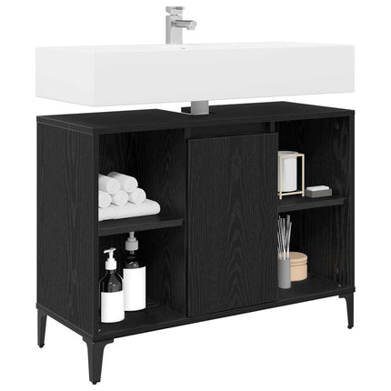 Diskbänksskåp Svart Ek 80 x 33 x 60 cm Konstruerat trä och järn