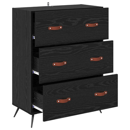 Kommode med låda Svart Ek 69,5 x 34 x 90 cm Konstruerat trä