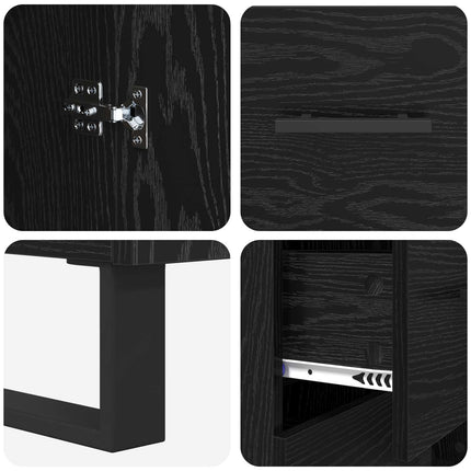 Sideboard Svart Ek 69,5 x 34 x 90 cm Konstruerat trä och järn