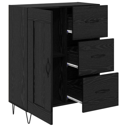 Sideboard med låda Svart Ek 69,5 x 34 x 90 cm Konstruerat trä