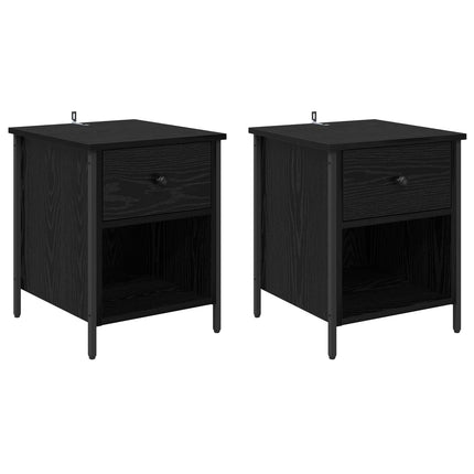 Nattduksbord 2 pcs Svart Ek 40 x 42 x 50 cm Konstruerat trä