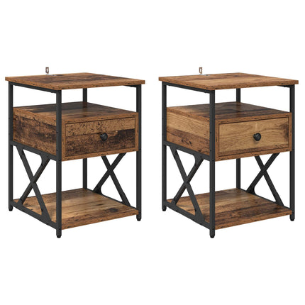 Nattduksbord 2 pcs Gammalt trä 40 x 42 x 55 cm Konstruerat trä