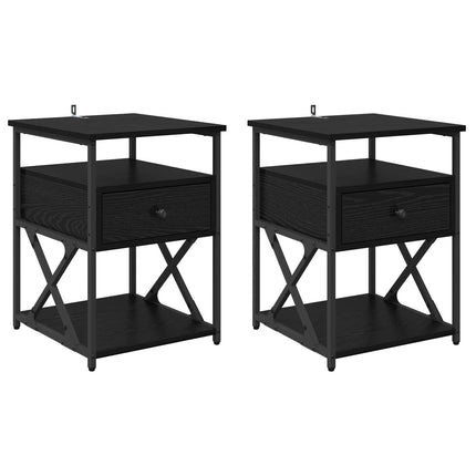 Nattduksbord 2 pcs Svart Ek 40 x 42 x 55 cm Konstruerat trä