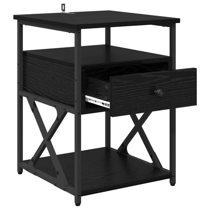 Nattduksbord 2 pcs Svart Ek 40 x 42 x 55 cm Konstruerat trä