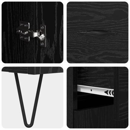 Sideboard med låda Svart Ek 69,5 x 34 x 90 cm Konstruerat trä