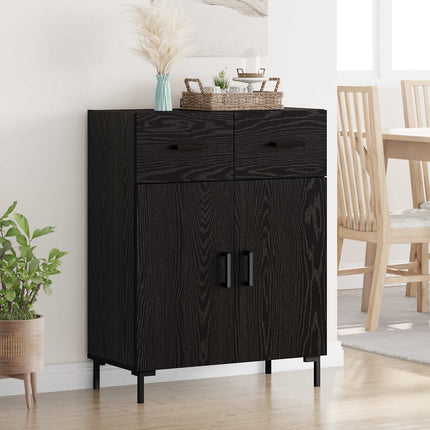 Sideboard med låda Svart Ek 69,5 x 34 x 90 cm Konstruerat trä