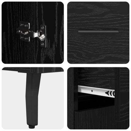 Sideboard med låda Svart Ek 69,5 x 34 x 90 cm Konstruerat trä