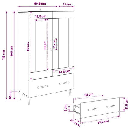 Skåp Artisan Ek 69,5 x 31 x 115 cm Konstruerat trä och glas