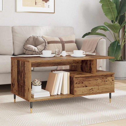 Kaffeebord med låda Gammalt trä 90 x 49 x 45 cm Konstruerat trä