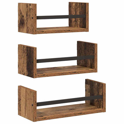 Vägghyllset 3 pcs Gammalt trä 40x16x14cm Konstruerat trä