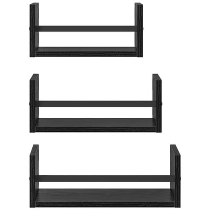 Vägghyllset 3 st Svart Ek 40x16x14cm Konstruerat trä