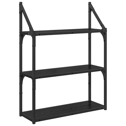 Vägg hylla med hylla Svart Ek 60 x 21 x 78,5 cm Konstruerat trä
