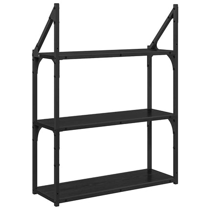 Vägg hylla med hylla Svart Ek 60 x 21 x 78,5 cm Konstruerat trä