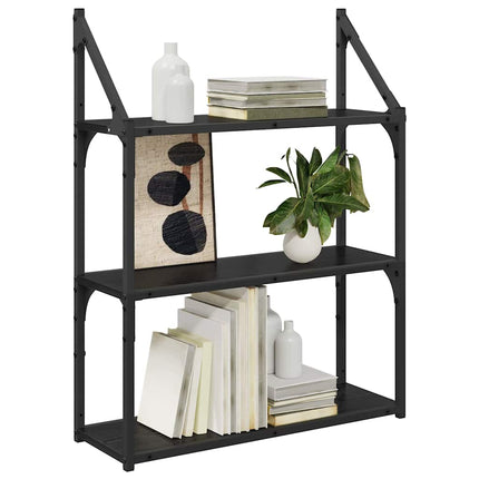 Vägg hylla med hylla Svart Ek 60 x 21 x 78,5 cm Konstruerat trä
