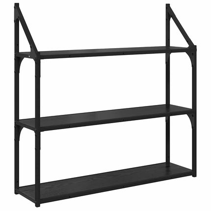 Vägg hylla med hylla Svart Ek 80 x 21 x 78,5 cm Konstruerat trä