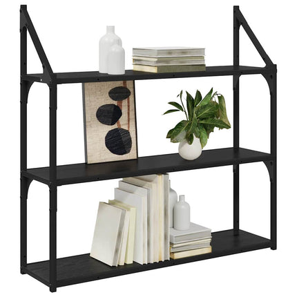 Vägg hylla med hylla Svart Ek 80 x 21 x 78,5 cm Konstruerat trä