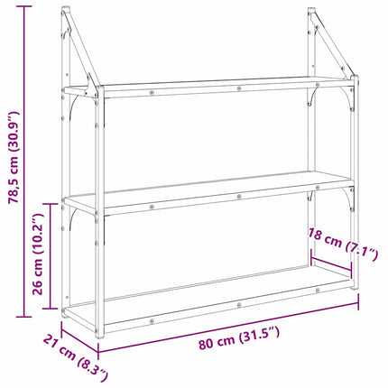 Vägg hylla med hylla Svart Ek 80 x 21 x 78,5 cm Konstruerat trä