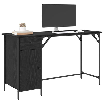 Datorbord med låda Svart Ek 131 x 48 x 75 cm Konstruerat trä