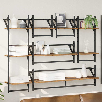 Vägghyllset 6 pcs Gammalt trä 100 x 25 x 30 cm Konstruerat trä