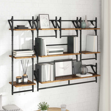 Vägghyllset 6 pcs Gammalt trä 100 x 25 x 30 cm Konstruerat trä