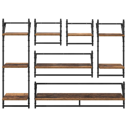 Vägghyllset 6 pcs Gammalt trä 100 x 25 x 30 cm Konstruerat trä
