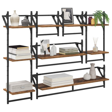 Vägghyllset 6 pcs Gammalt trä 100 x 25 x 30 cm Konstruerat trä