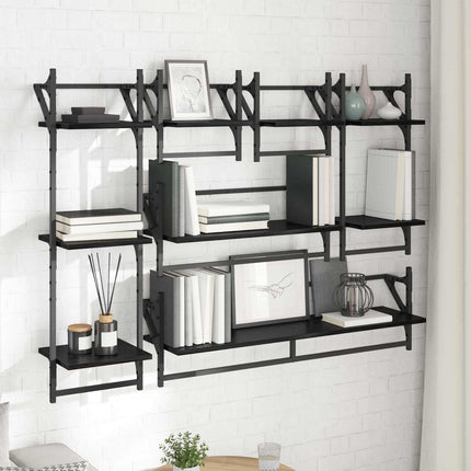 Vägghyllset 6 pcs Svart Ek 100 x 25 x 30 cm Konstruerat trä