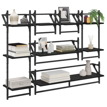 Vägghyllset 6 pcs Svart Ek 100 x 25 x 30 cm Konstruerat trä